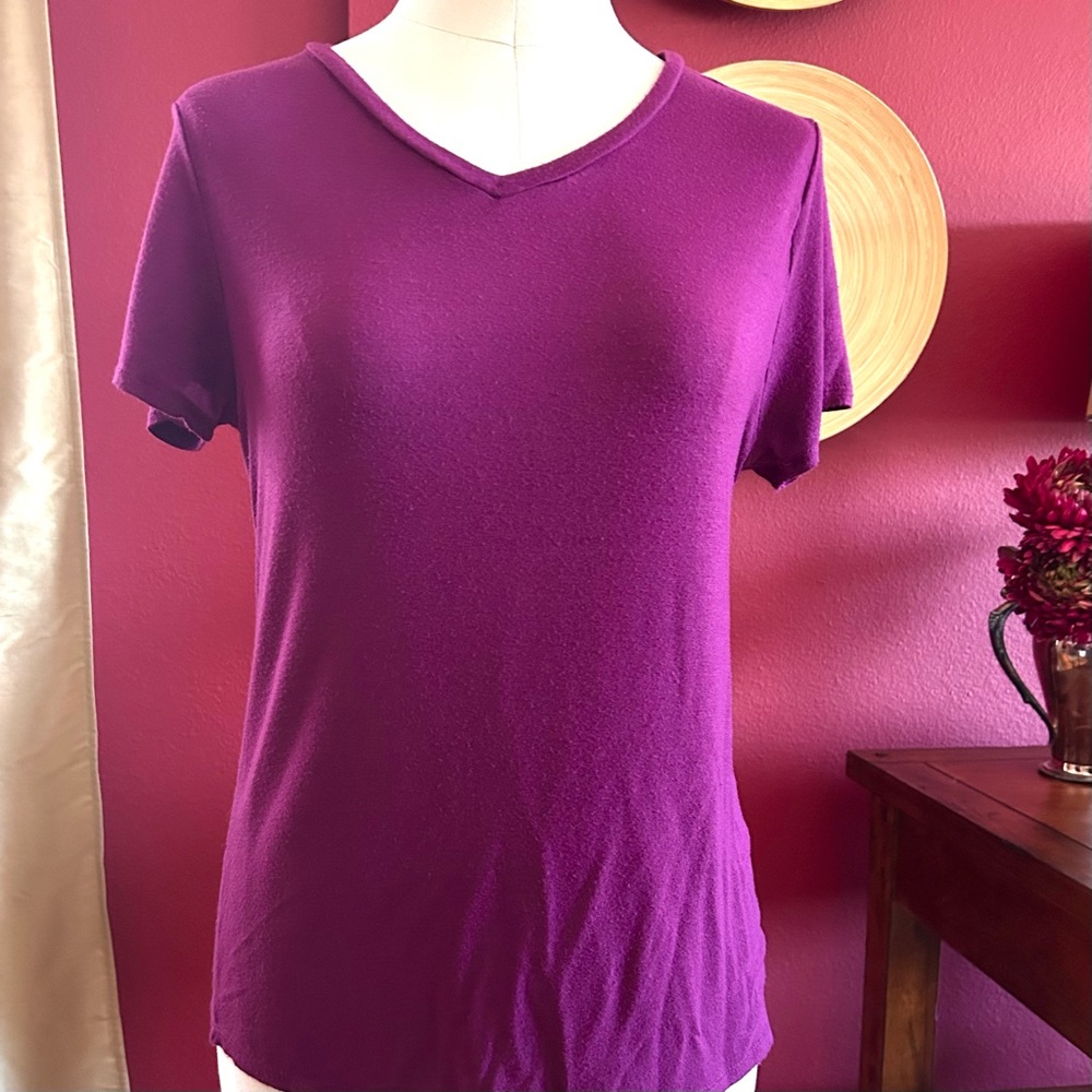 Active Basic Women's Purple Soft T-shirt V-Neck Size Large